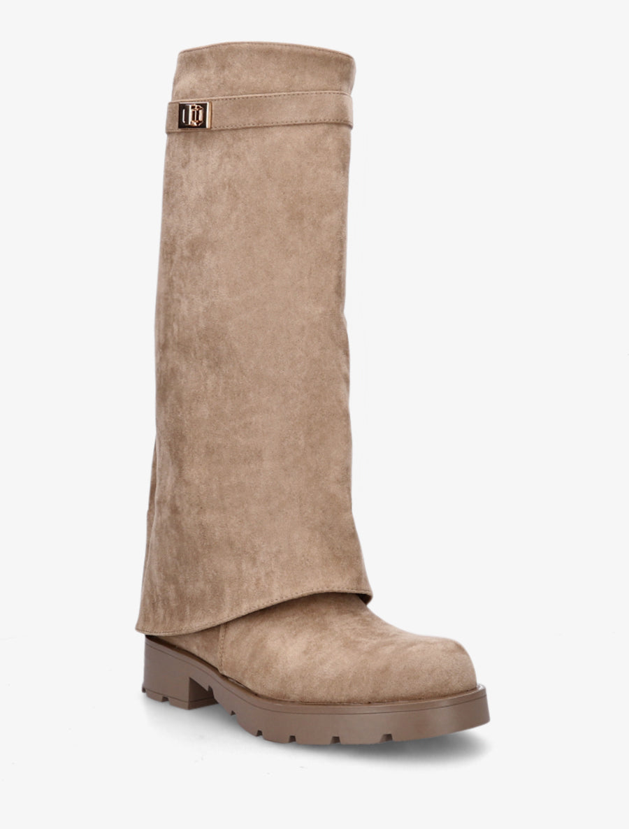 Bottes renversées en suédine - Taupe - 2