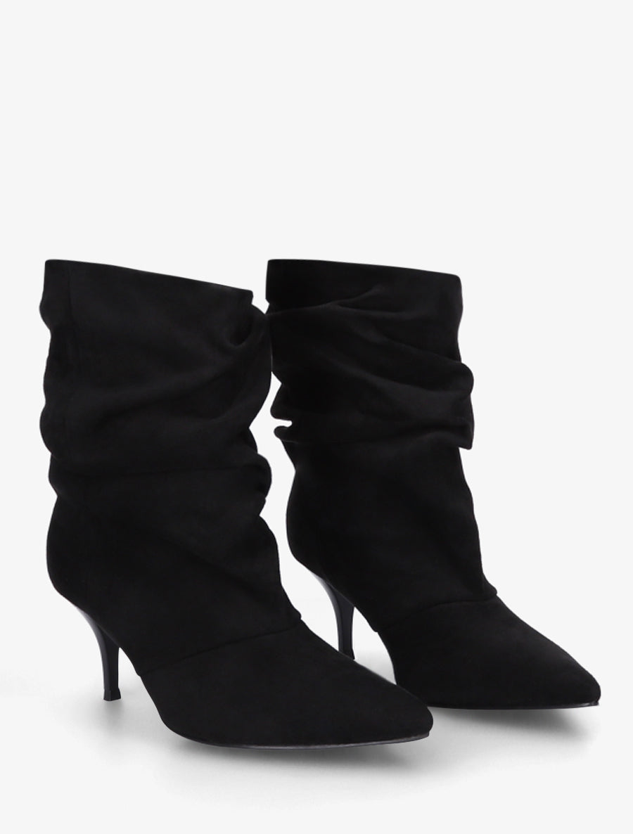 Bottines froncées en suédine à bouts pointus - Noir - 4