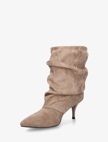 Bottines froncées en suédine à bouts pointus - Taupe - 3