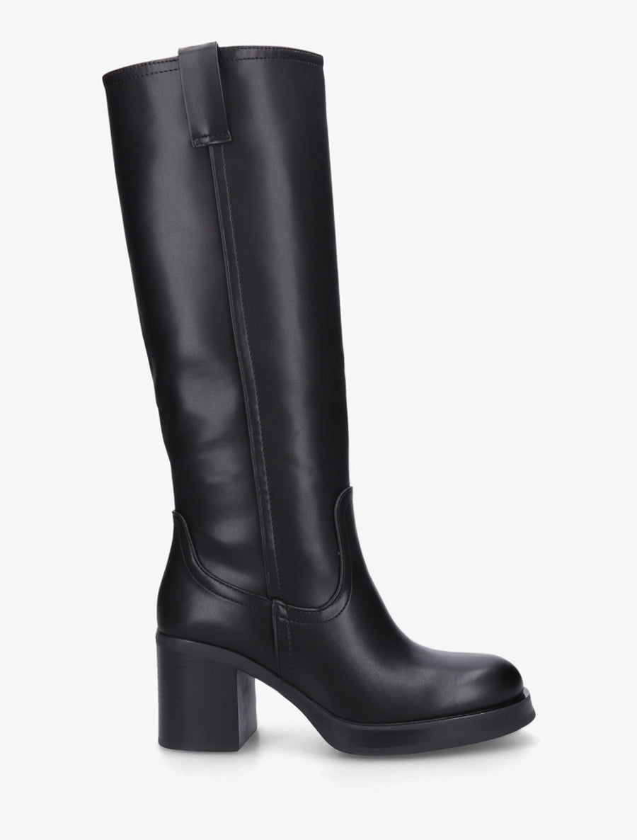 Bottes en simili à talon carré - Noir - 1
