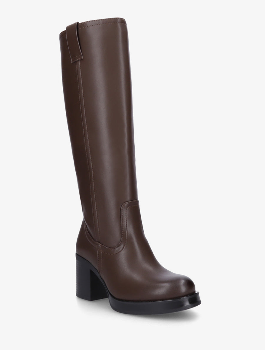Bottes en simili à talon carré - Marron - 2
