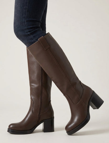 Botas de imitación con tacón cuadrado - Marrón
