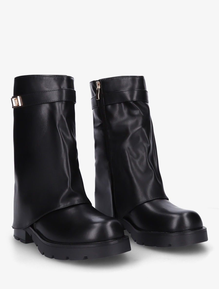 Bottines renversées à sangle et bijou - Noir - 4