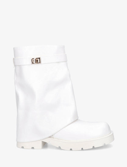 Bottines renversées à sangle et bijou - Blanc - 1
