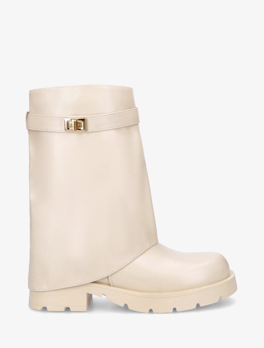 Bottines renversées à sangle et bijou - Beige - 1