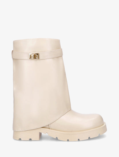 Bottines renversées à sangle et bijou - Beige - 1