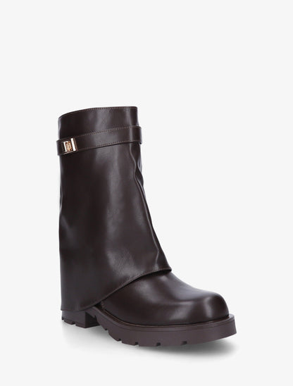 Bottines renversées à sangle et bijou - Chocolat - 2