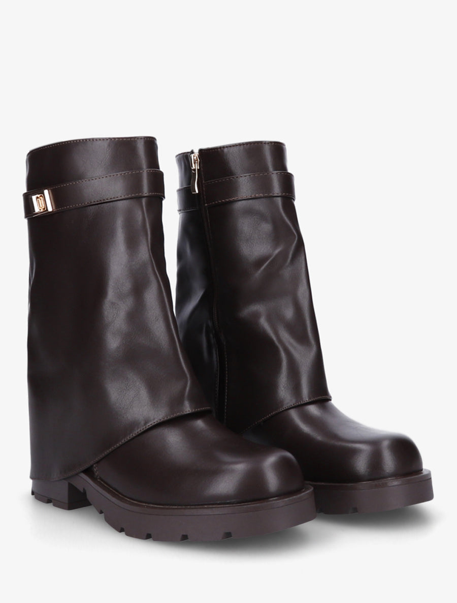 Bottines renversées à sangle et bijou - Chocolat - 4