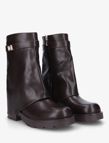 Bottines renversées à sangle et bijou - Chocolat - 4