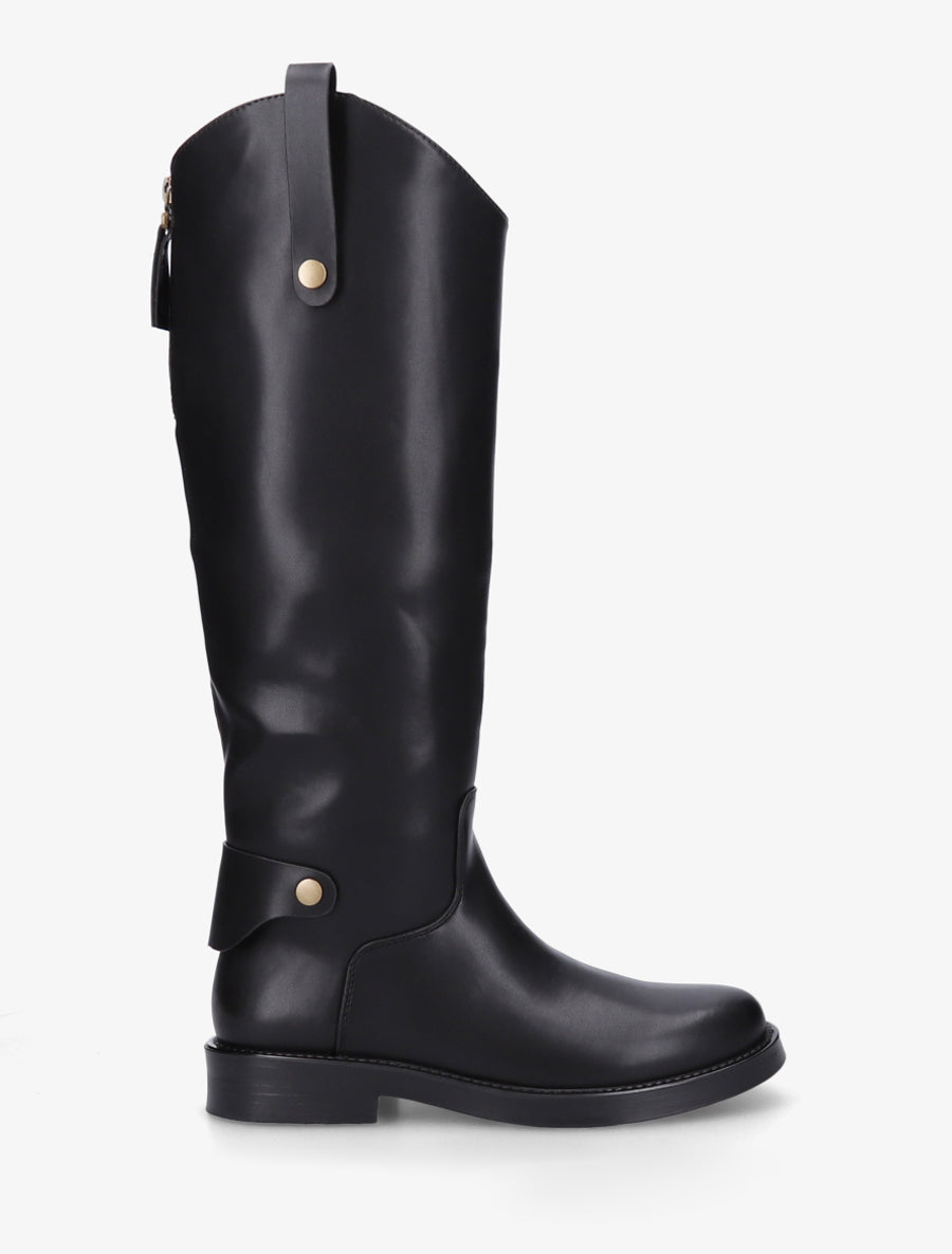 Bottes en simili à bout rond - Noir - 1