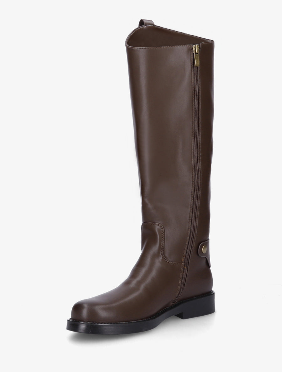 Bottes en simili à bout rond - Marron - 3