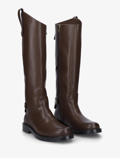 Bottes en simili à bout rond - Marron - 4