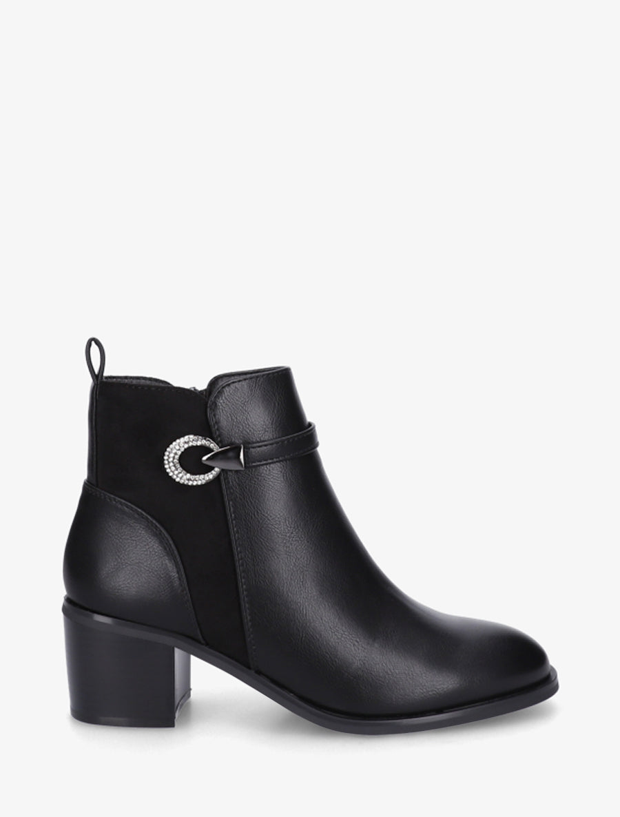 Bottines bimatière à boucle strassée - Noir - 1