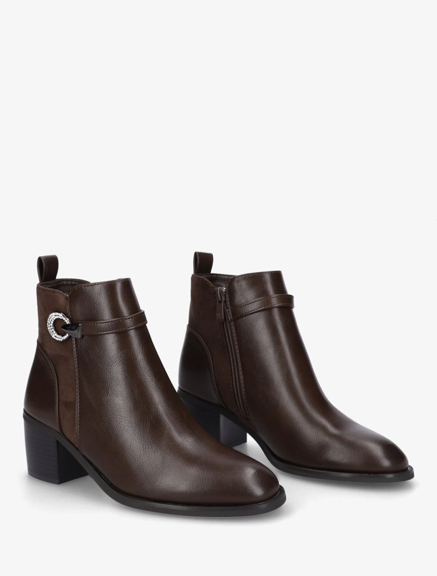 Bottines bimatière à boucle strassée - Marron - 4