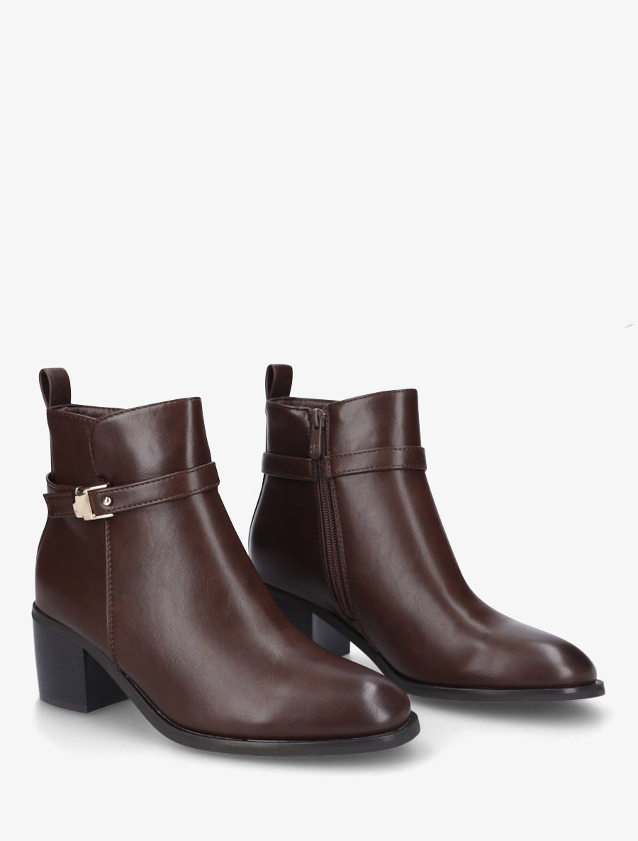 Bottines en simili à talon - Marron - 4