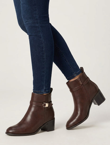 Botines de imitación con tacón - Marrón