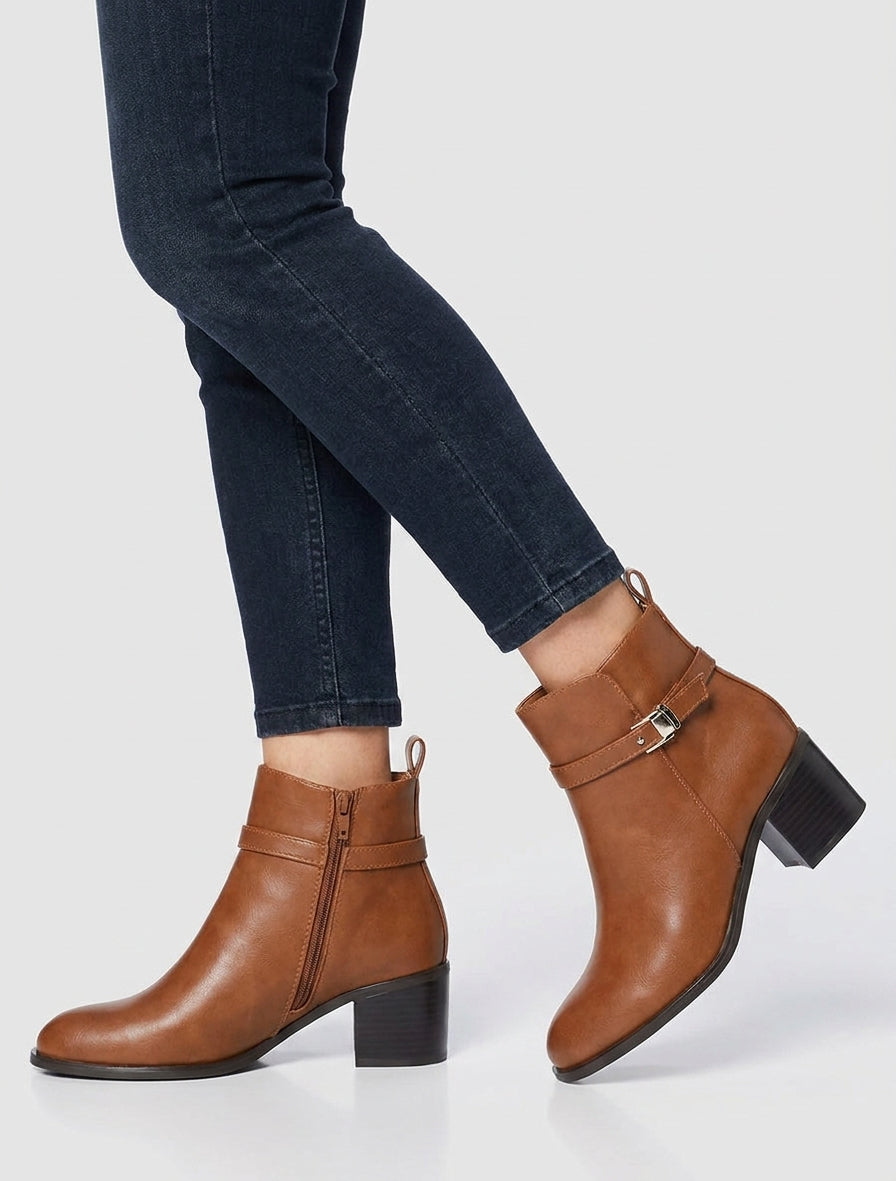 Botines de imitación con tacón - Camello