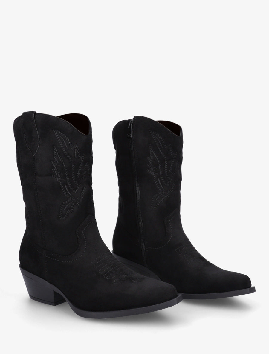 Bottines style santiags en suédine - Noir - 4