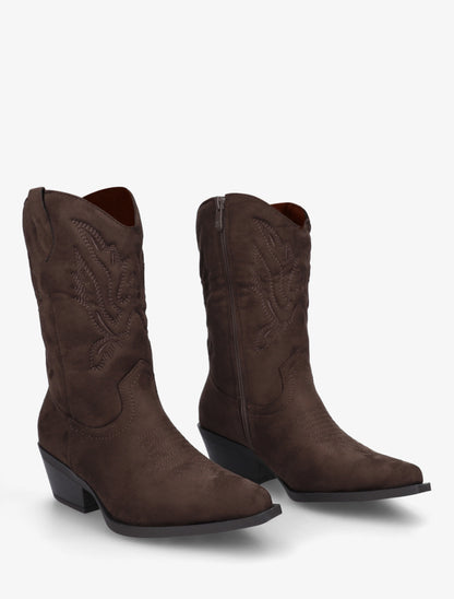Bottines style santiags en suédine - Marron - 4