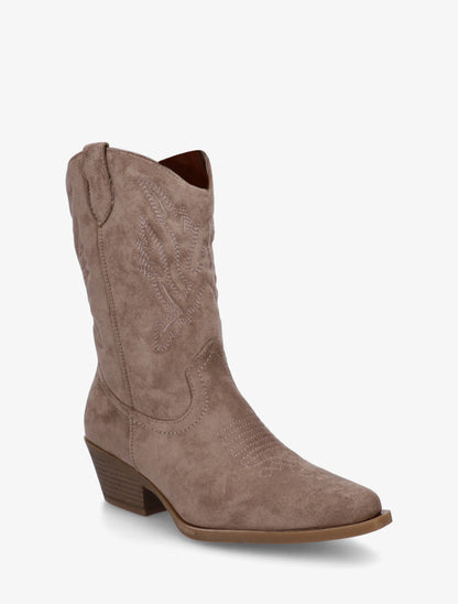 Bottines style santiags en suédine - Taupe - 2
