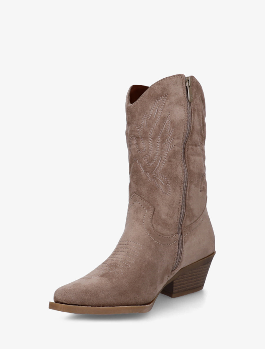 Bottines style santiags en suédine - Taupe - 3