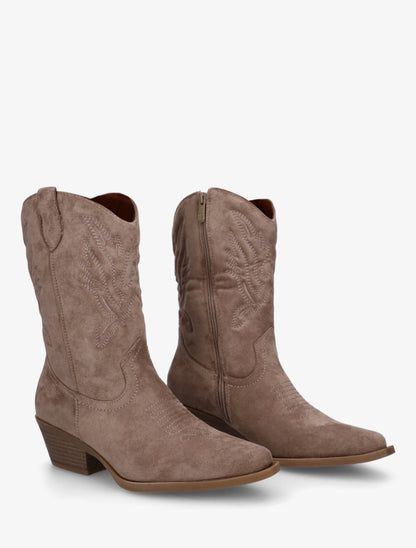 Bottines style santiags en suédine - Taupe - 4