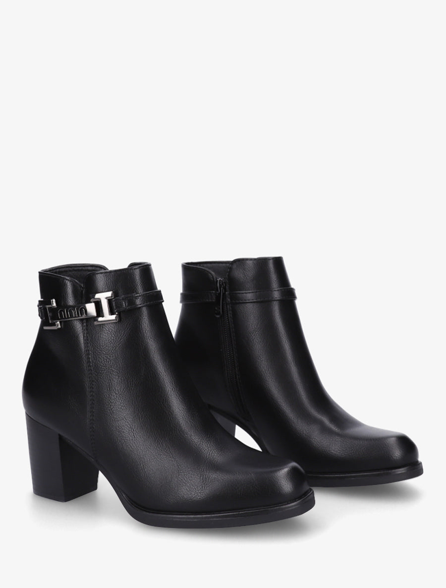Bottines en simili à sangle décorative - Noir - 4