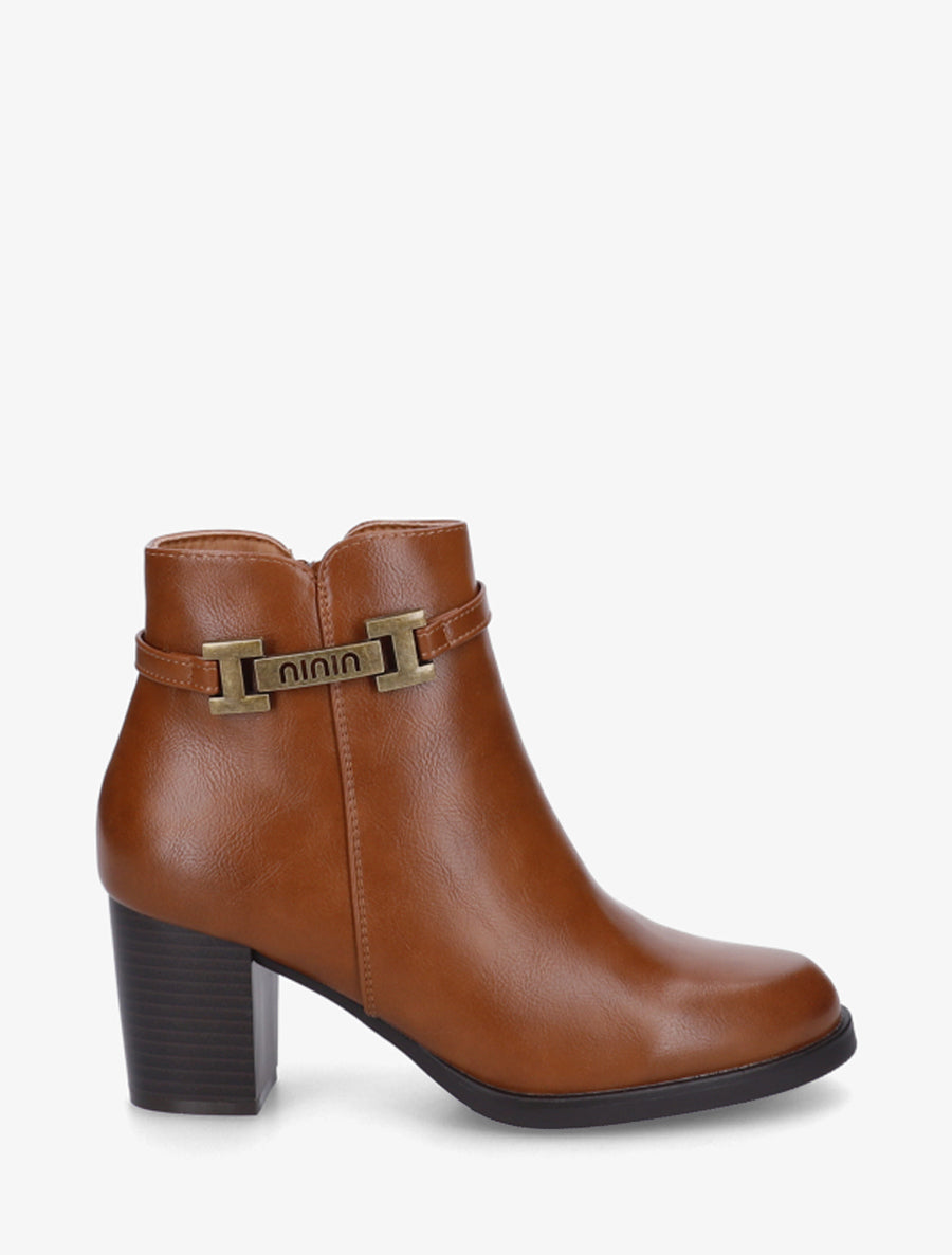 Bottines en simili à sangle décorative - Camel - 1
