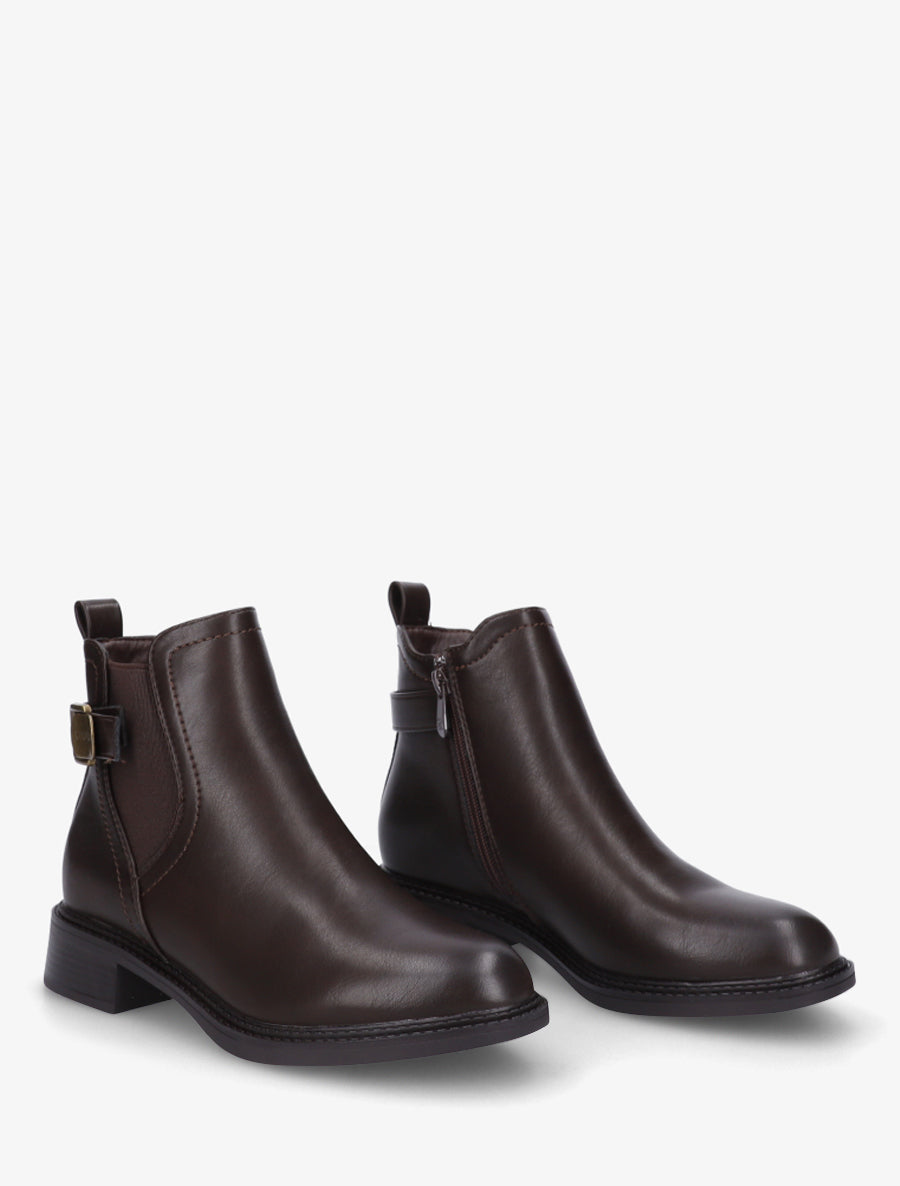Bottines en simili à cheville élastiquée - Chocolat - 4