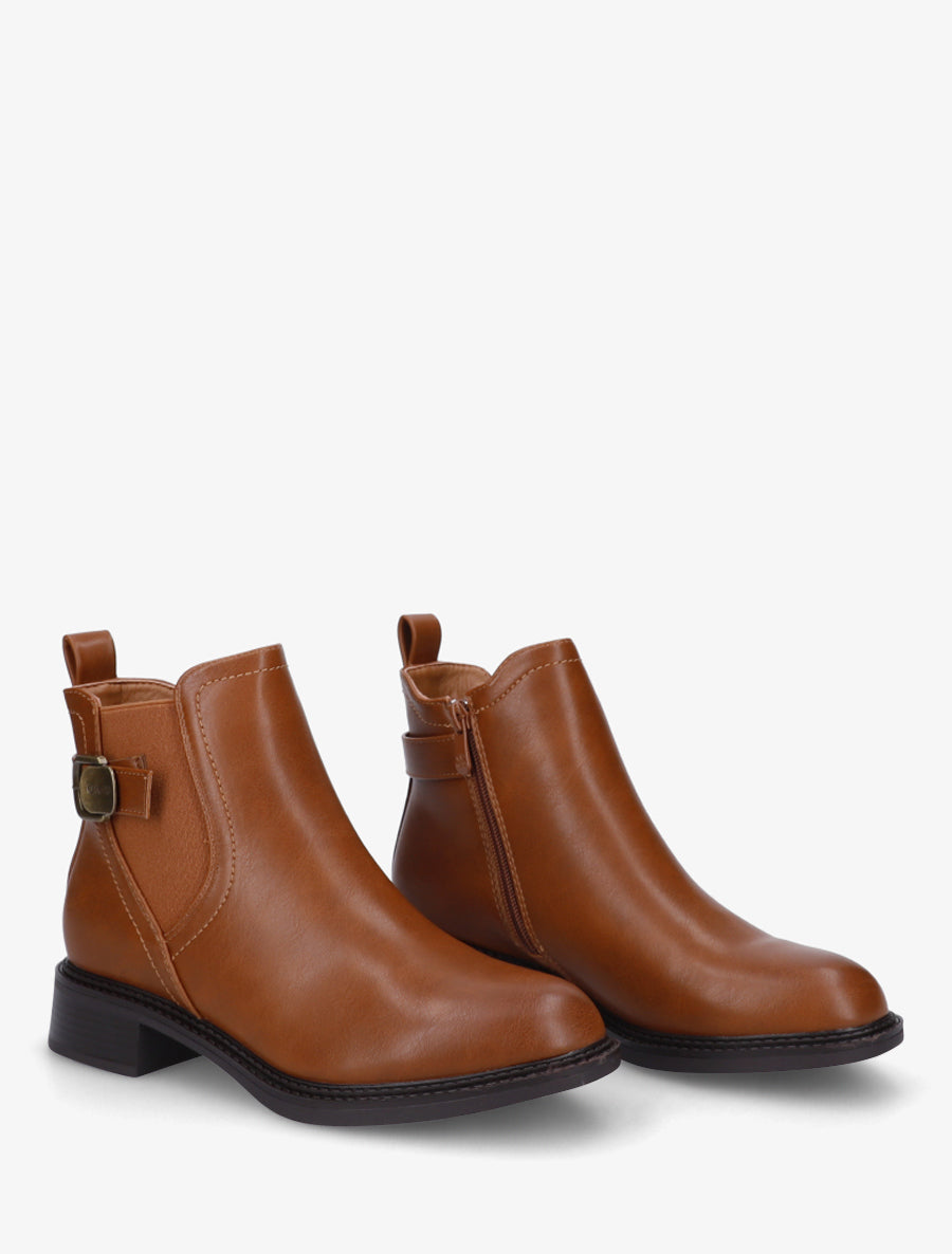 Bottines en simili à cheville élastiquée - Camel - 4