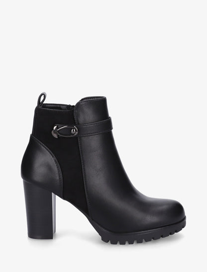 Bottines à empiècement en suédine et talon haut - Noir - 1