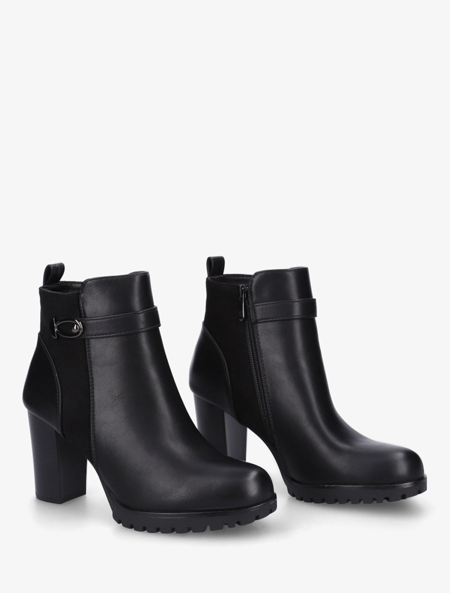 Bottines à empiècement en suédine et talon haut - Noir - 4