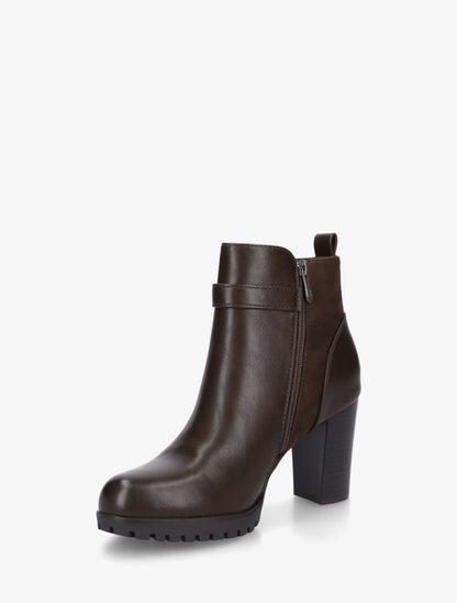 Bottines à empiècement en suédine et talon haut - Marron - 3