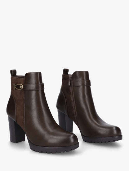 Bottines à empiècement en suédine et talon haut - Marron - 4