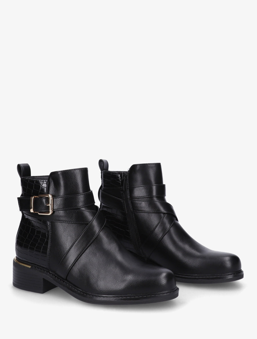 Bottines imprimé croco à sangles croisées - Noir - 4