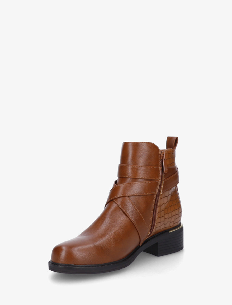 Bottines imprimé croco à sangles croisées - Camel - 3