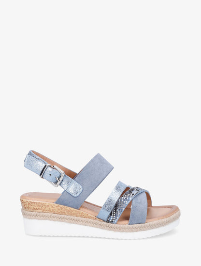 Sandales compensées en simili et suédine - Bleu - 1