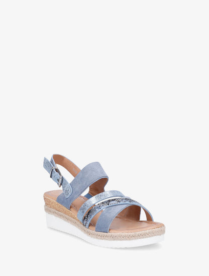 Sandales compensées en simili et suédine - Bleu - 2