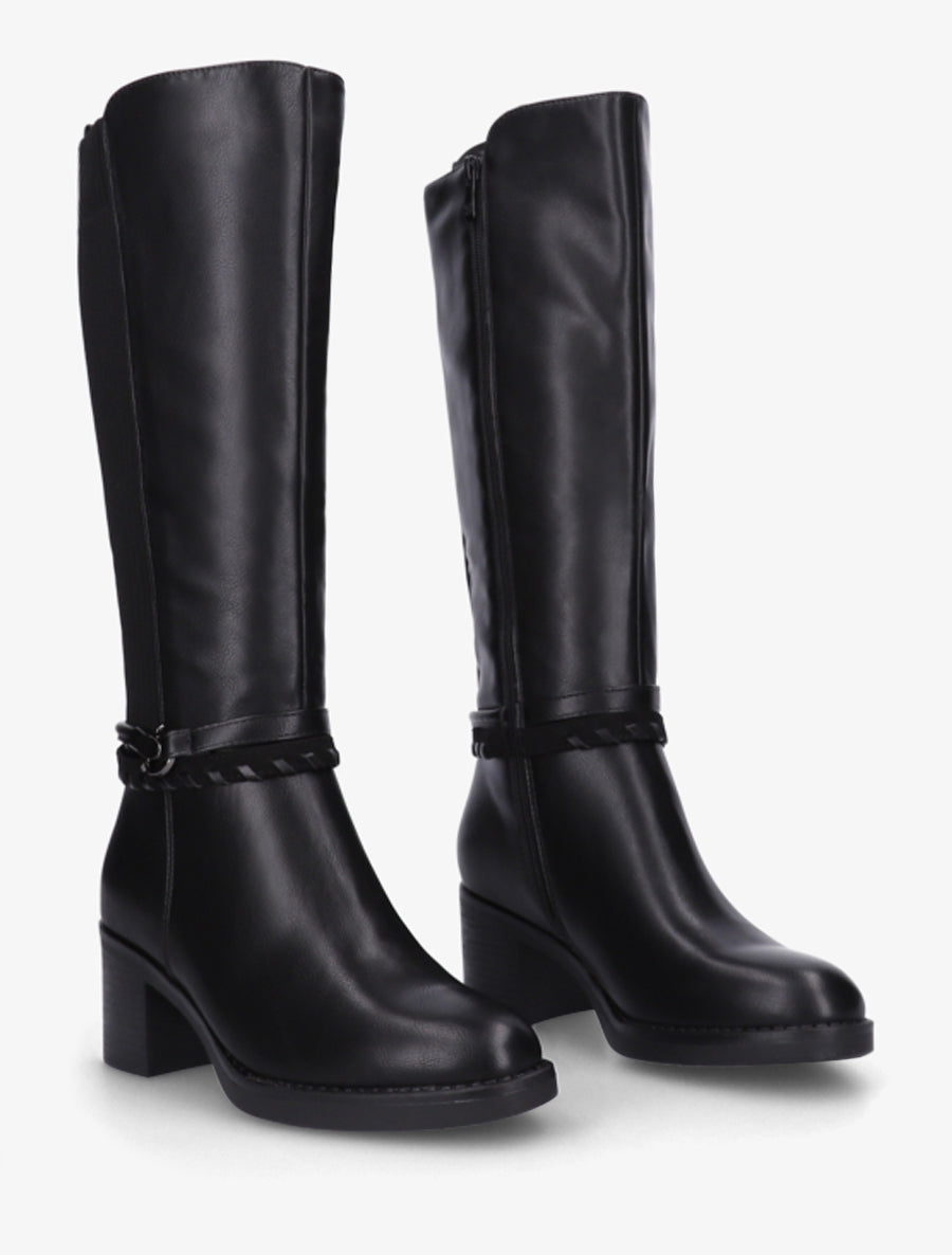 Bottes en simili à sangles fantaisies - Noir - 4