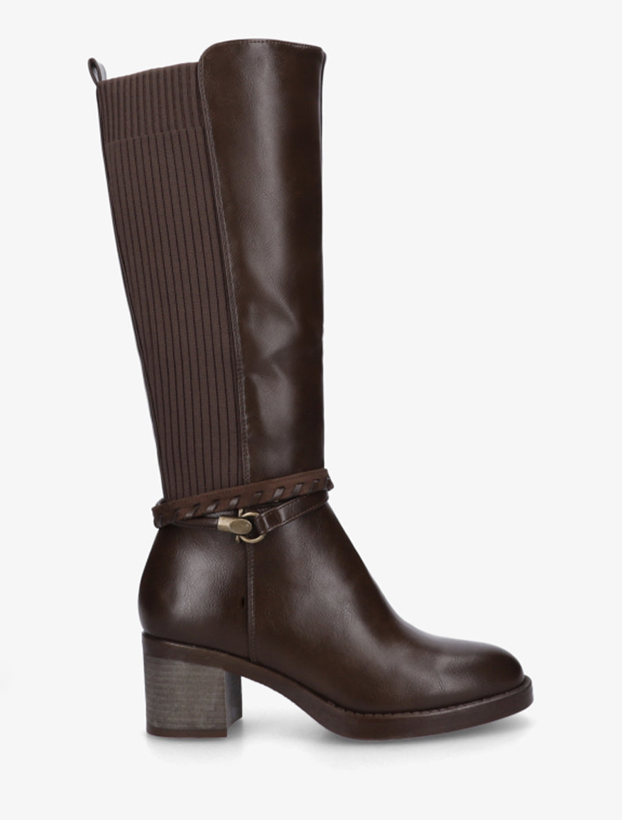 Bottes en simili à sangles fantaisies - Marron - 1