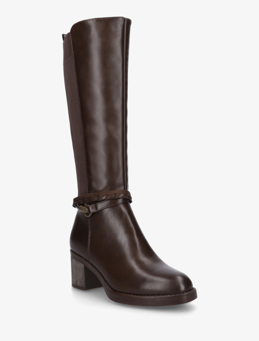 Bottes en simili à sangles fantaisies - Marron - 2