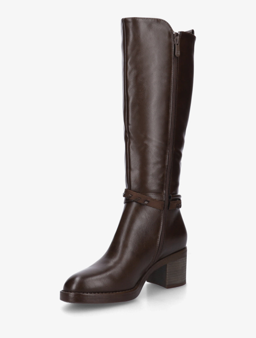 Bottes en simili à sangles fantaisies - Marron - 3