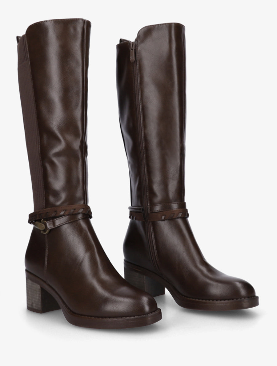 Bottes en simili à sangles fantaisies - Marron - 4
