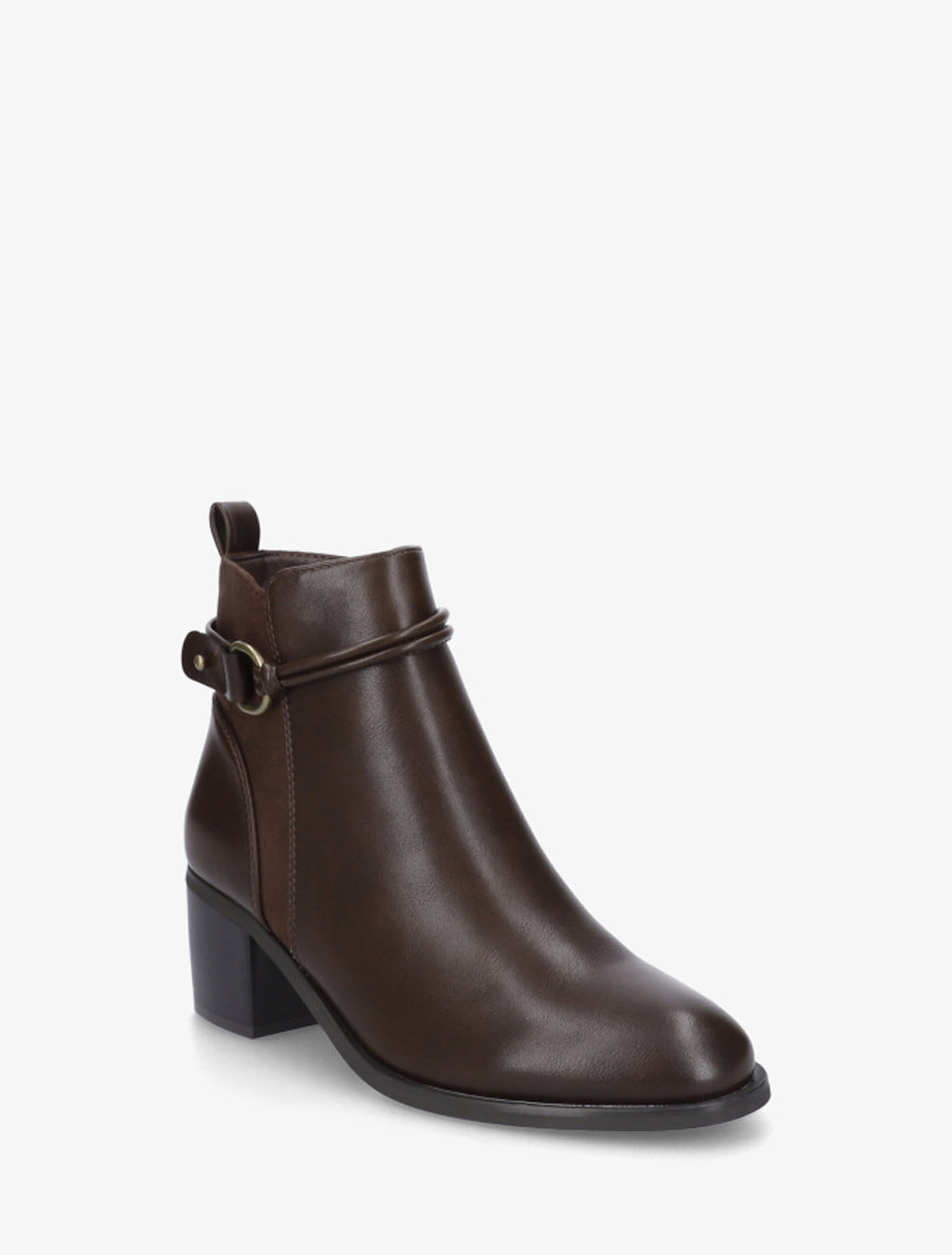 Bottines en simili et suédine - Marron - 2