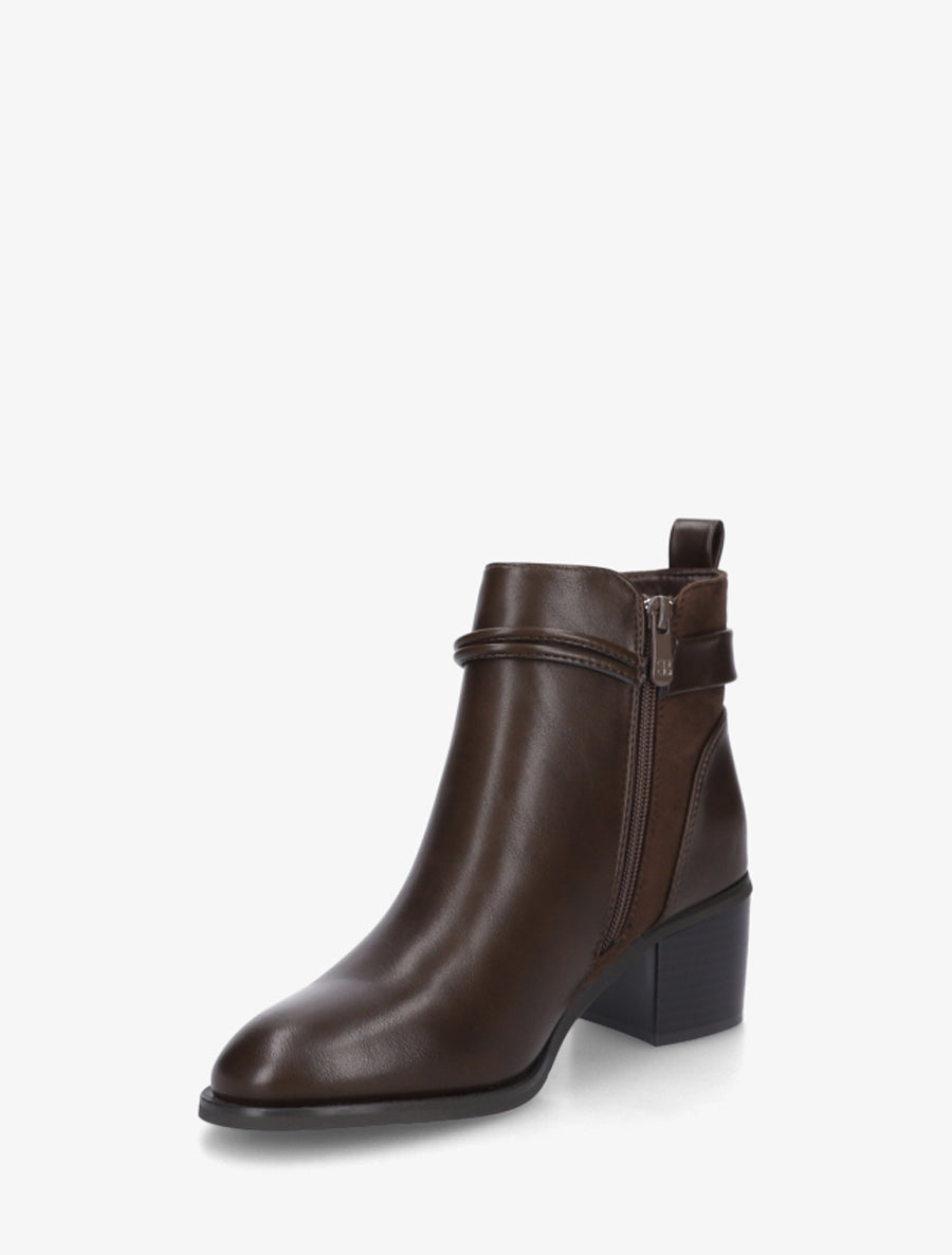 Bottines en simili et suédine - Marron - 3