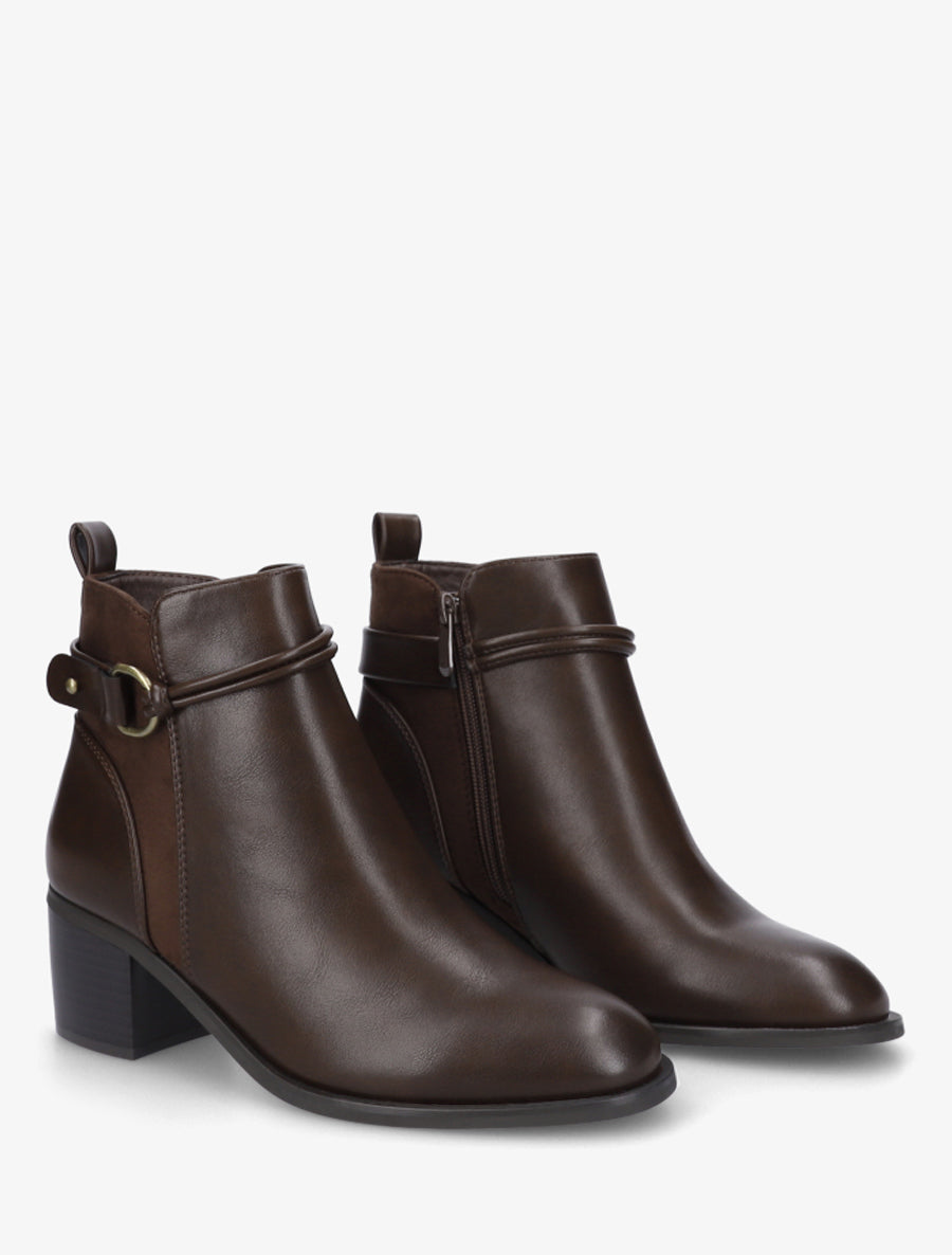 Bottines en simili et suédine - Marron - 4