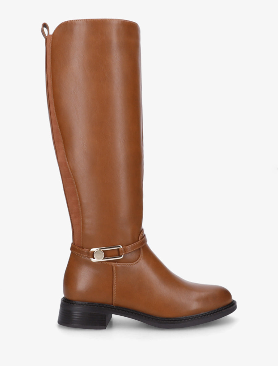 Bottes élastiquées en simili - Camel - 1