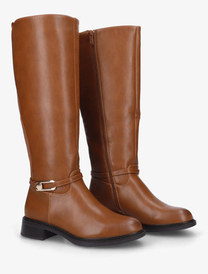 Bottes élastiquées en simili - Camel - 4