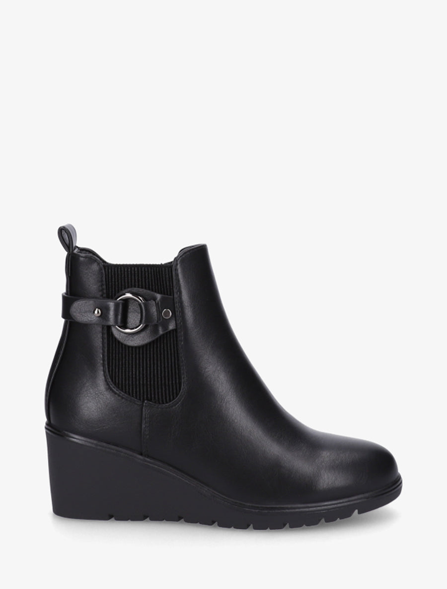 Bottines compensées en simili à boucle ronde - Noir - 1