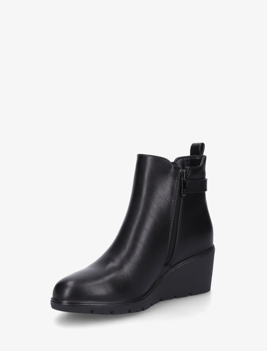 Bottines compensées en simili à boucle ronde - Noir - 3